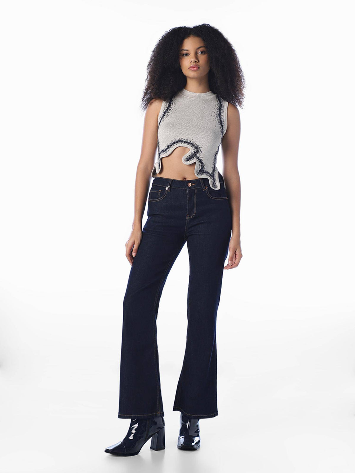 Grey Abstract Casual Crop Top | CT61 - view 2