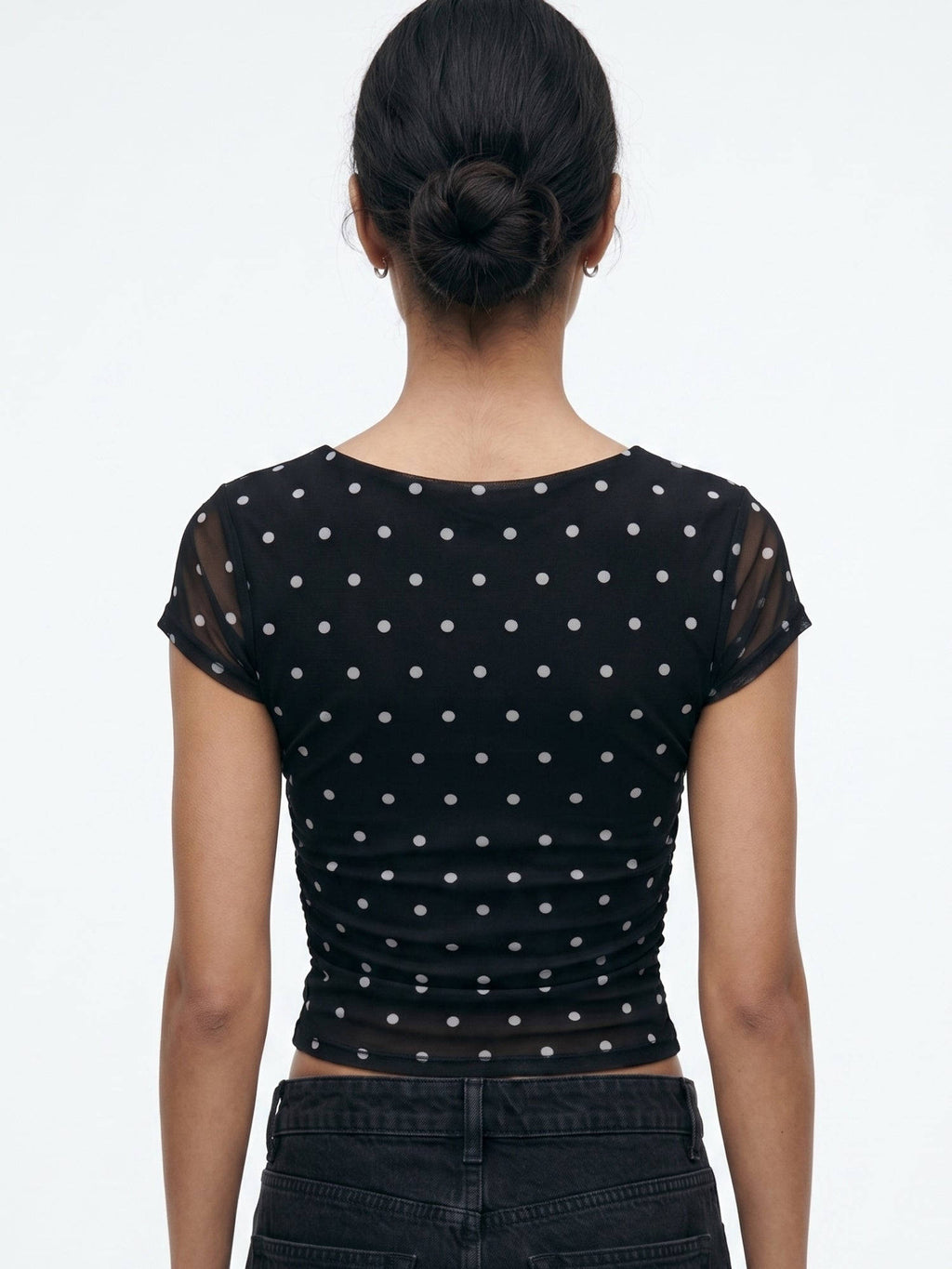 Black Cap Sleeve Polka Printed Square Neck Top | CT61 - view 4