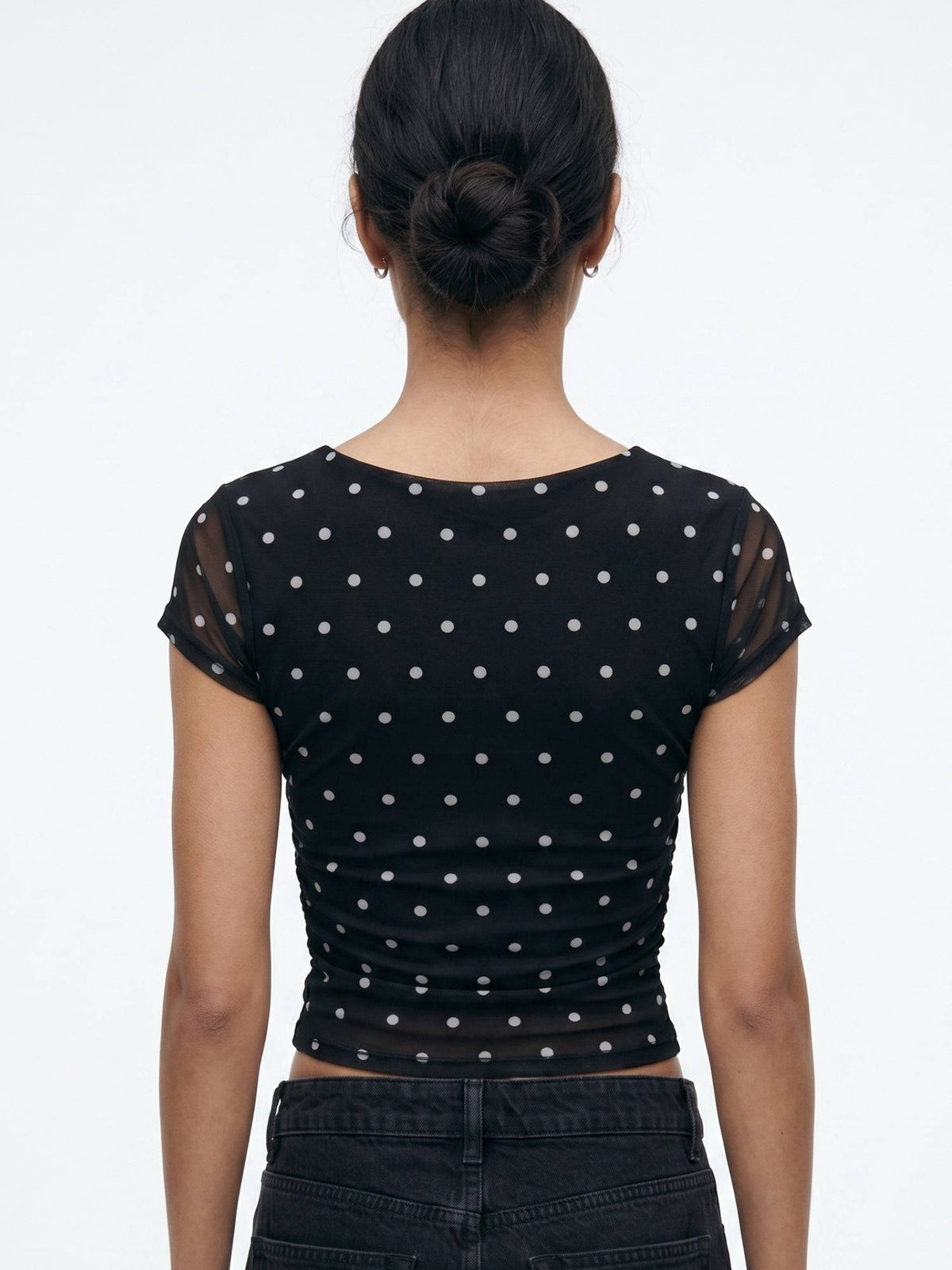 Black Cap Sleeve Polka Printed Square Neck Top | CT61 - view 4
