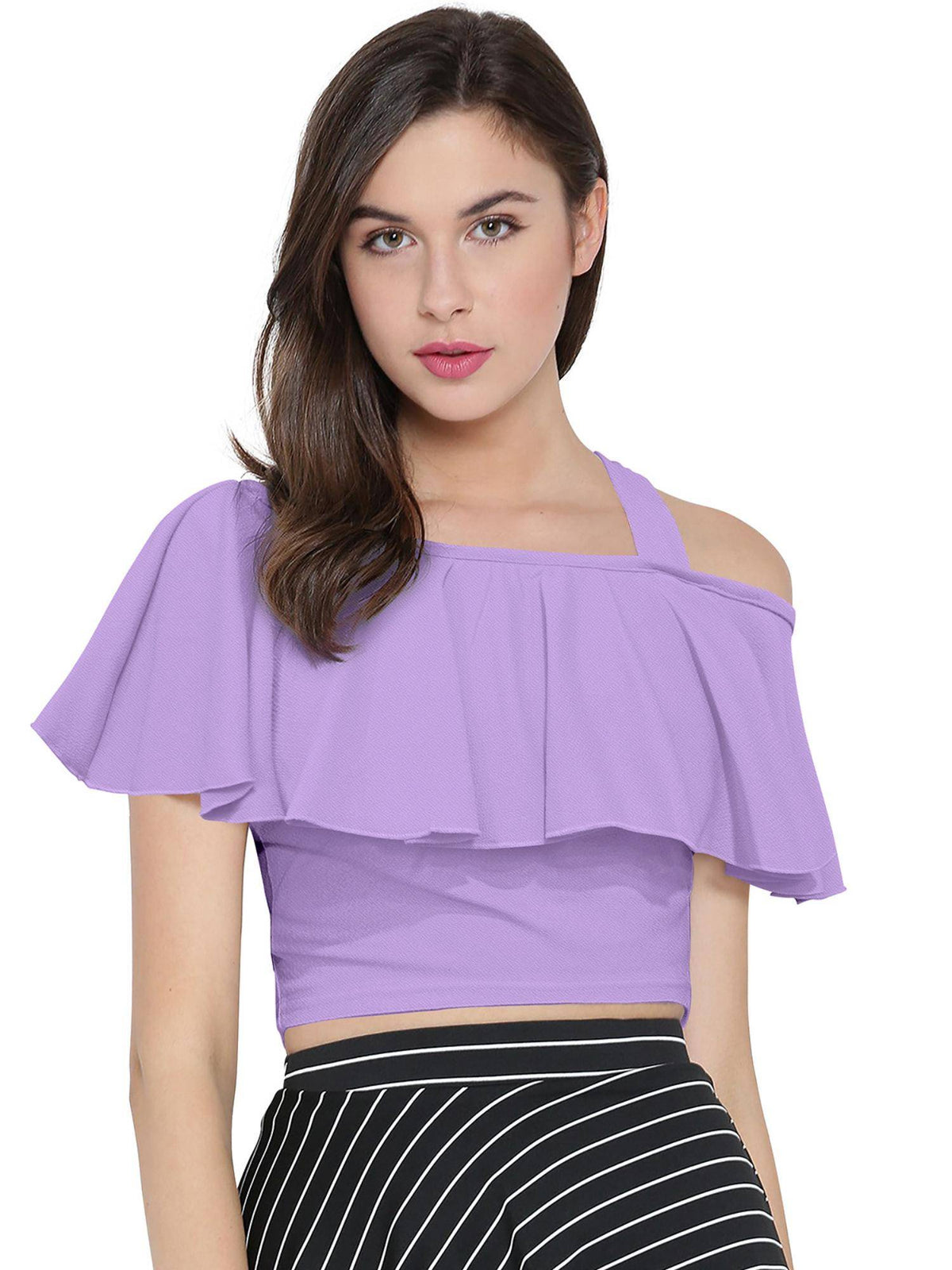 White Polyester Solid Crop Top For Women | CT61 - view 6
