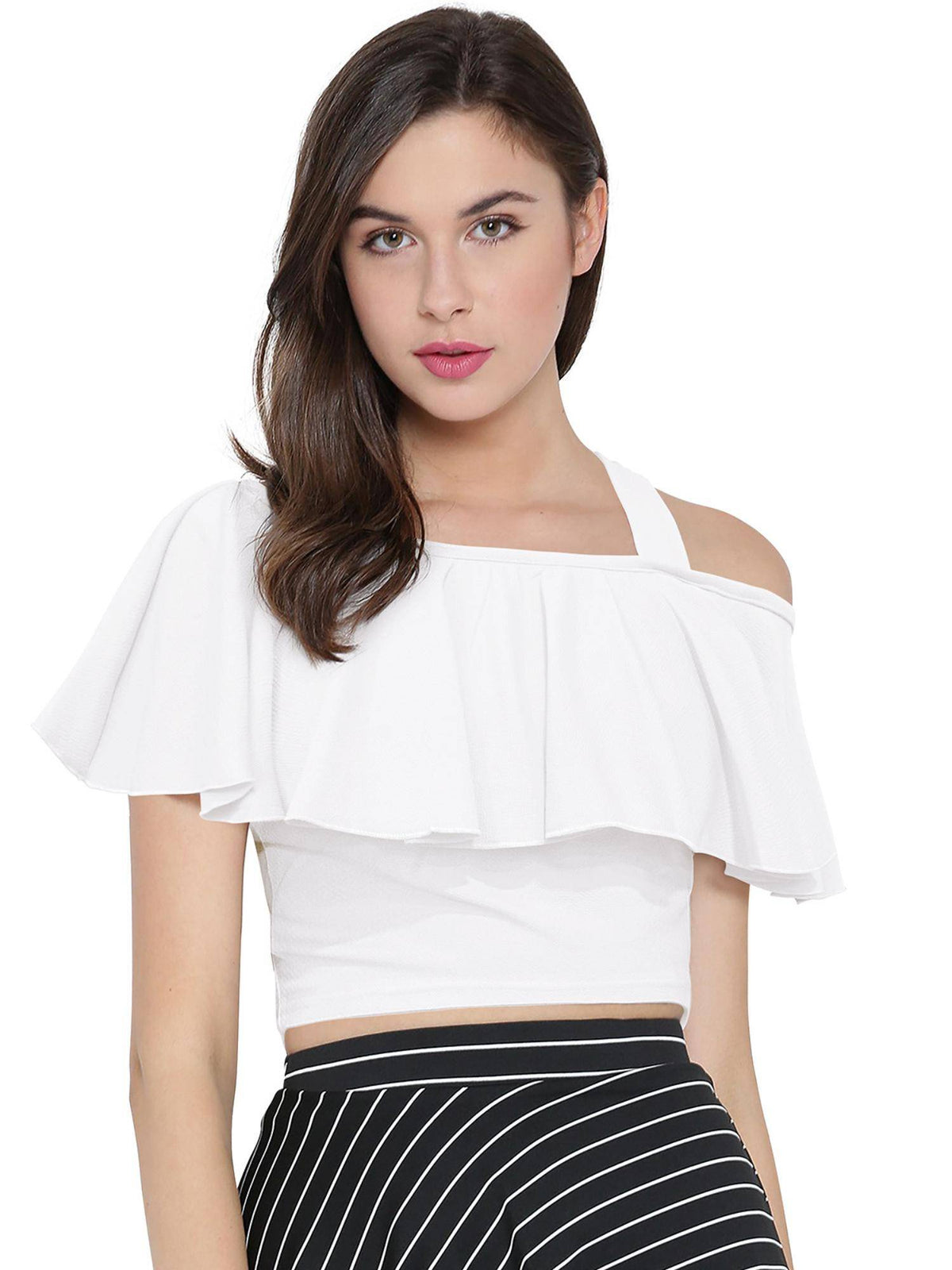 White Polyester Solid Crop Top For Women | CT61 - view 1