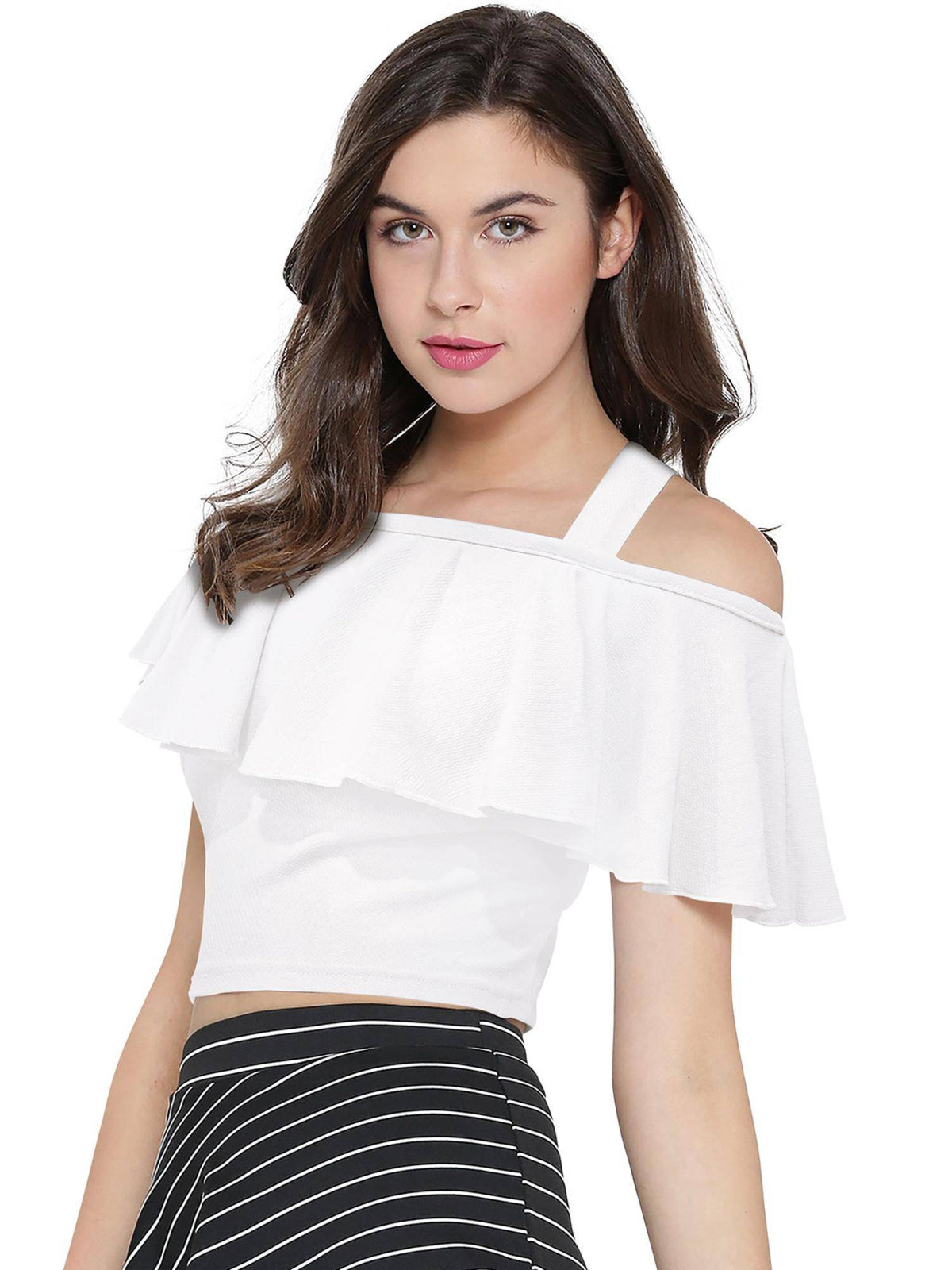 White Polyester Solid Crop Top For Women | CT61 - view 3