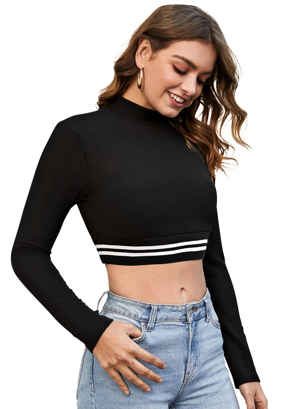 Black Polyester Solid Crop Top For Women | CT61 - view 2
