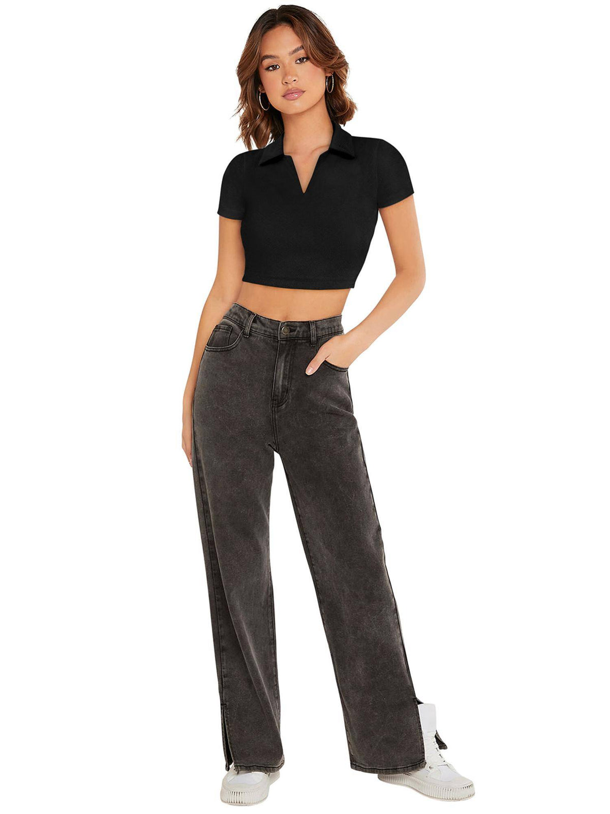 Black Polyester Solid Crop Top For Women | CT61 - view 5
