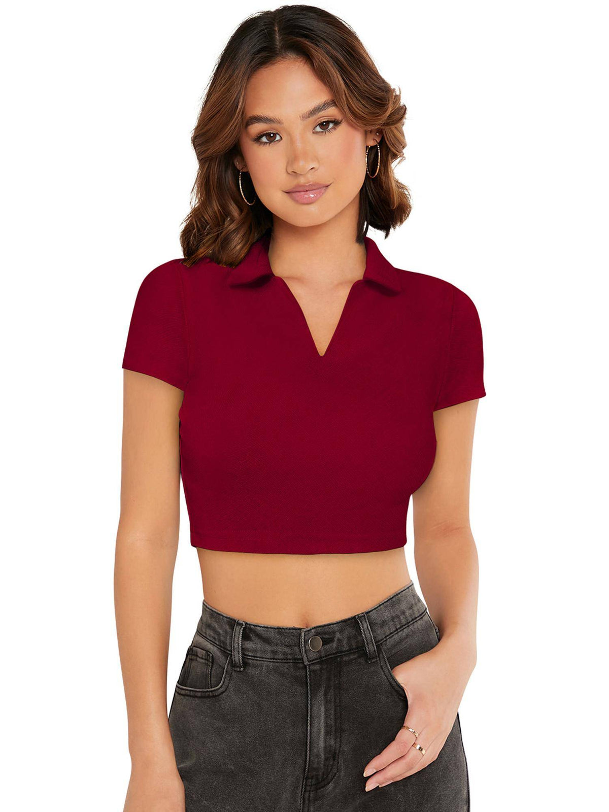 Black Polyester Solid Crop Top For Women | CT61 - view 6
