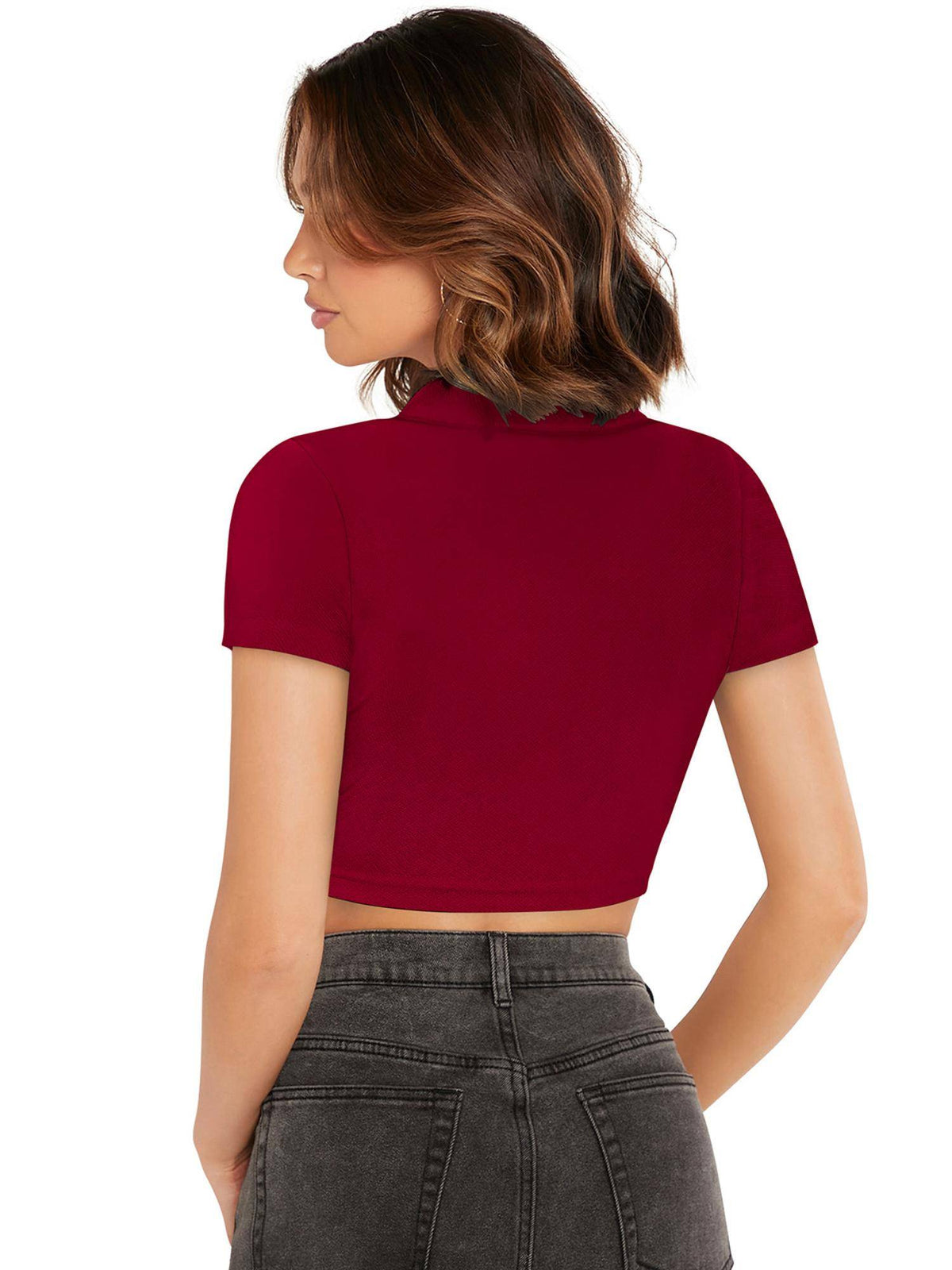 Black Polyester Solid Crop Top For Women | CT61 - view 9