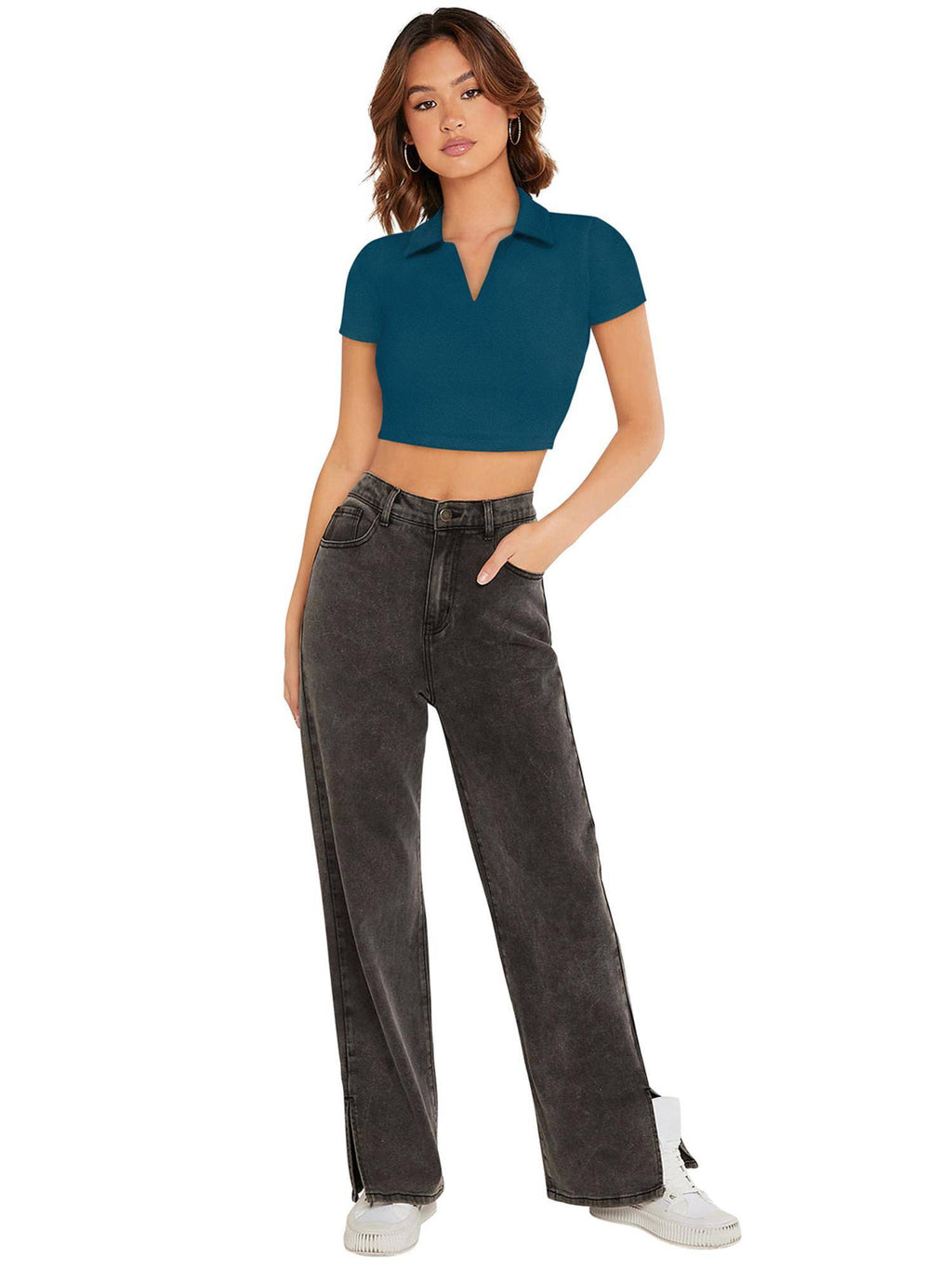 Maroon Polyester Solid Crop Top For Women | CT61 - view 10