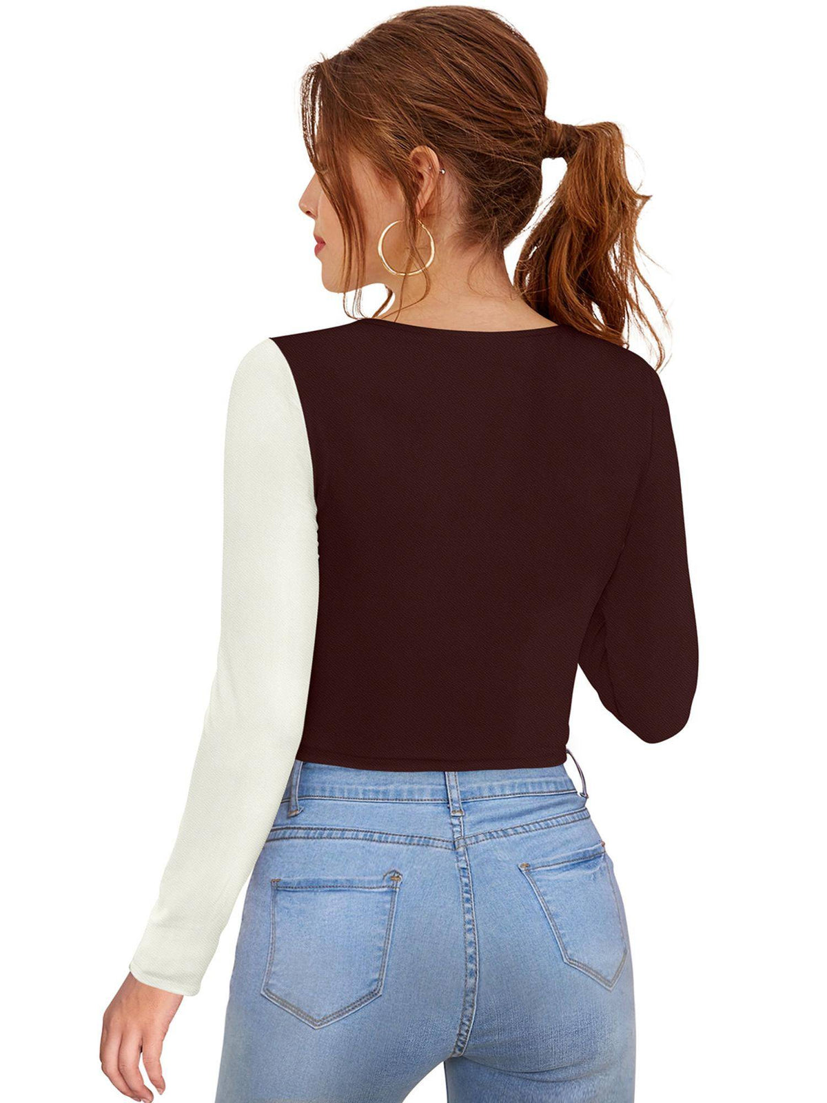 Brown Polyester Solid Crop Top For Women | CT61 - view 4