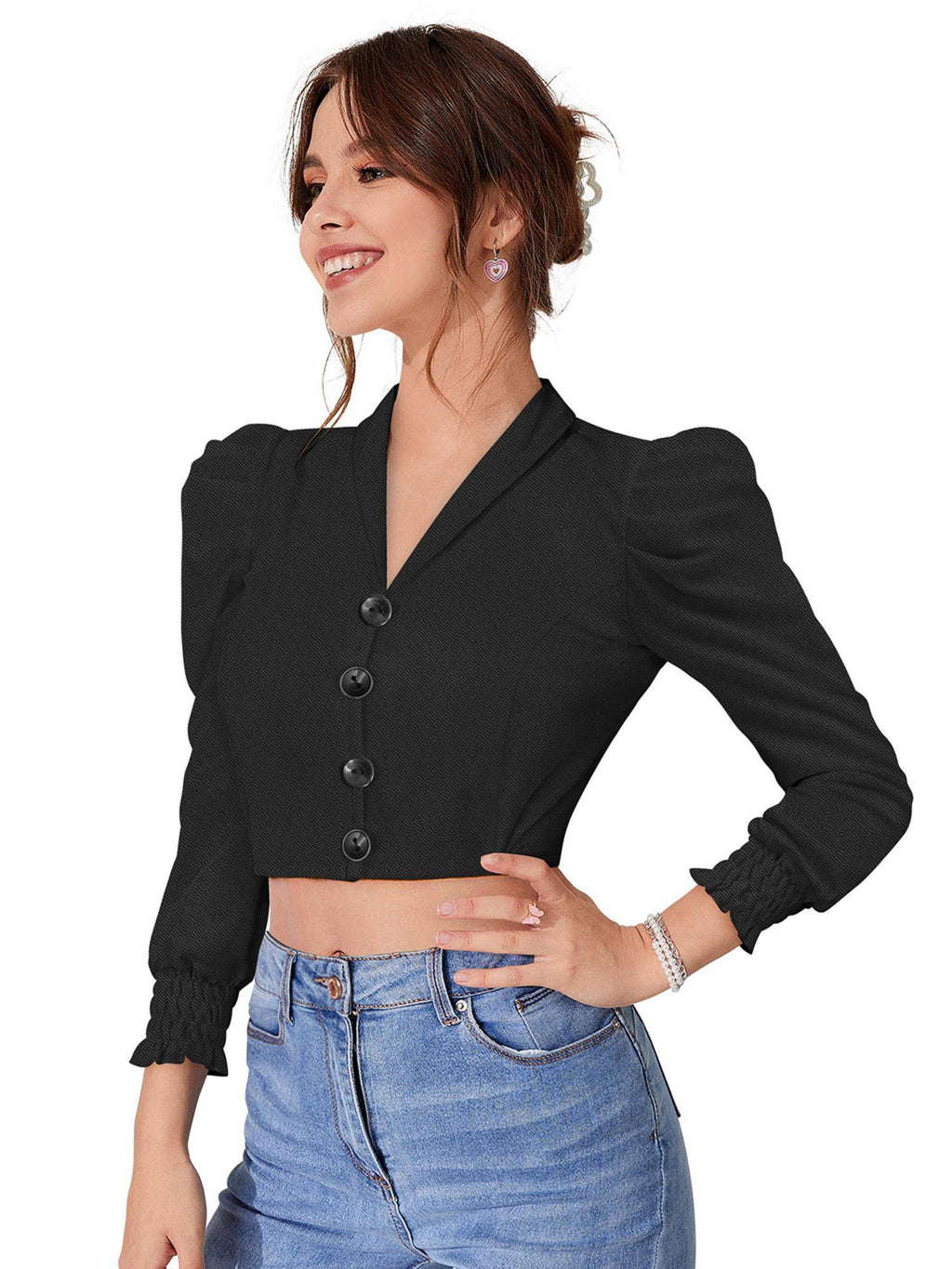 Black Polyester Solid Crop Top For Women | CT61 - view 3