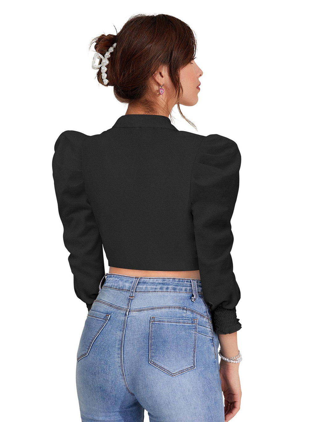 Black Polyester Solid Crop Top For Women | CT61 - view 4