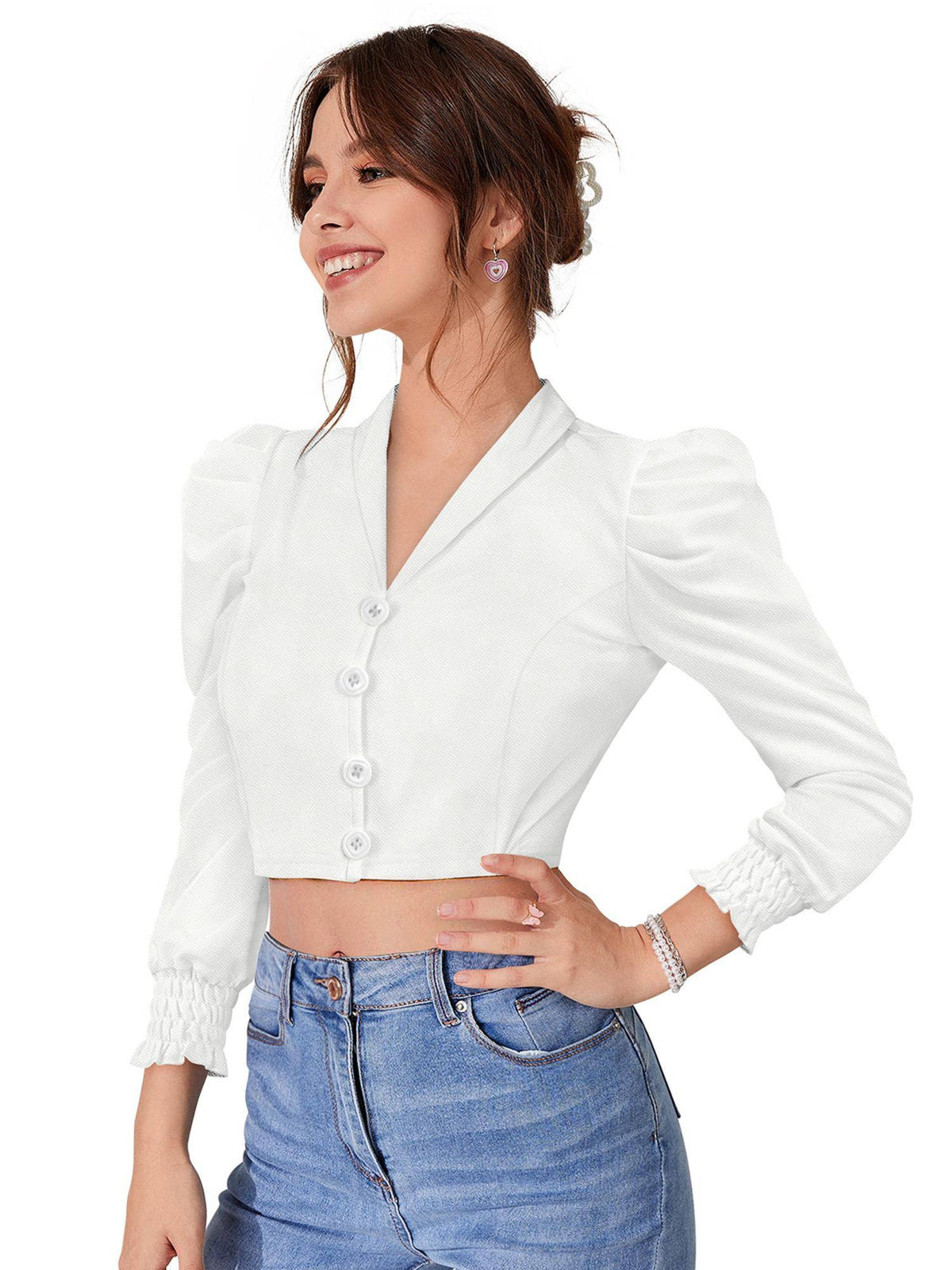 White Polyester Solid Crop Top For Women | CT61 - view 3
