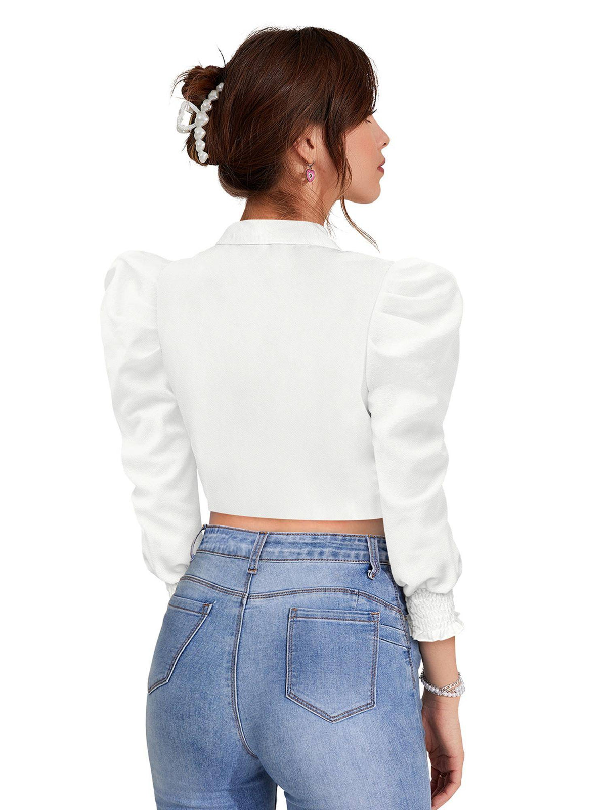 White Polyester Solid Crop Top For Women | CT61 - view 4