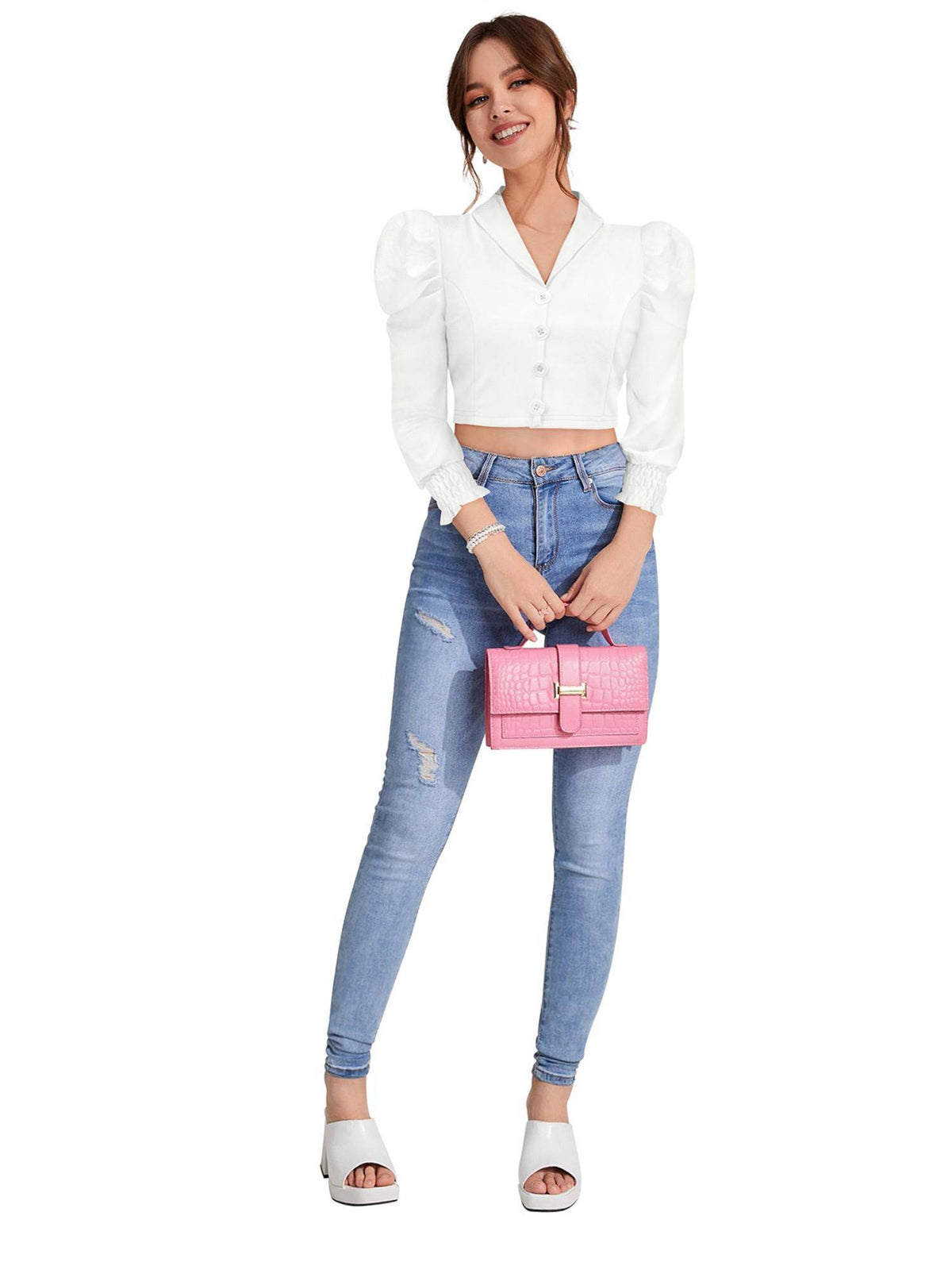 White Polyester Solid Crop Top For Women | CT61 - view 5