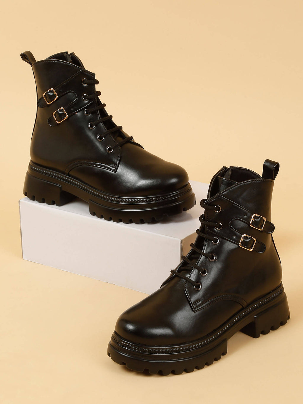Solid Black Brogues Boots | BT61 - view 1