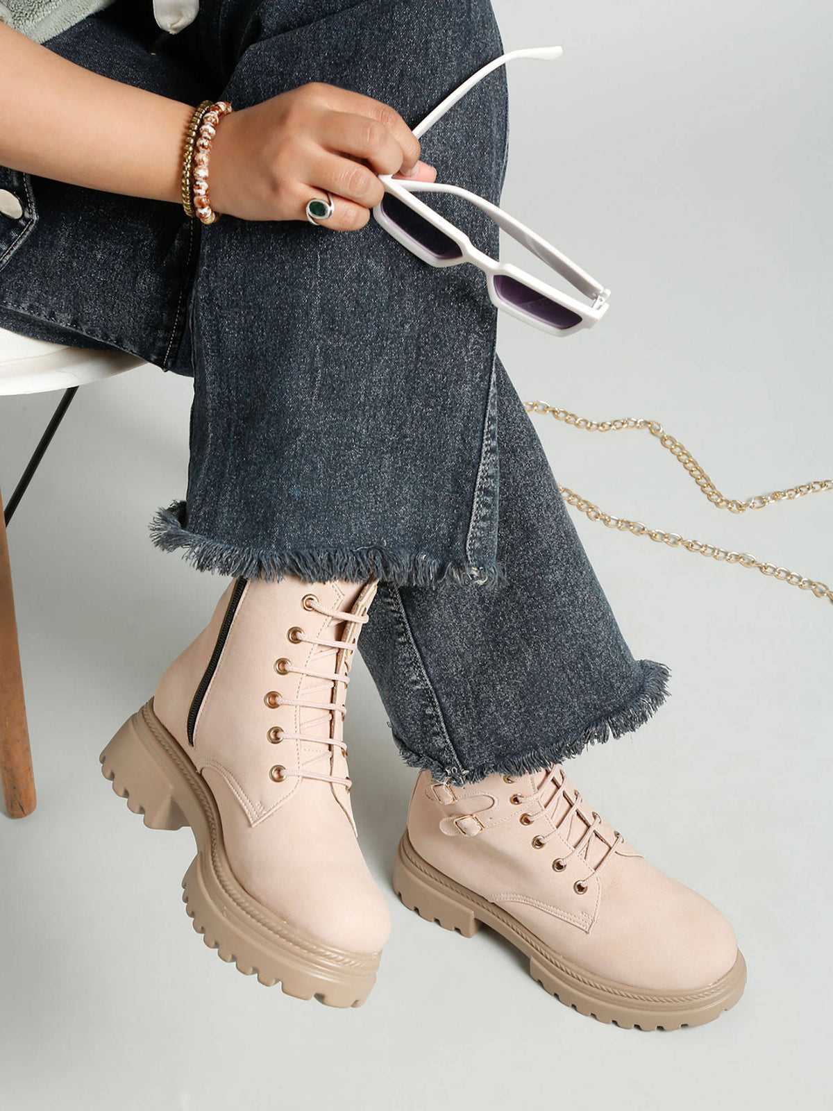 Solid Pink Brogues Boots | BT61 - view 14