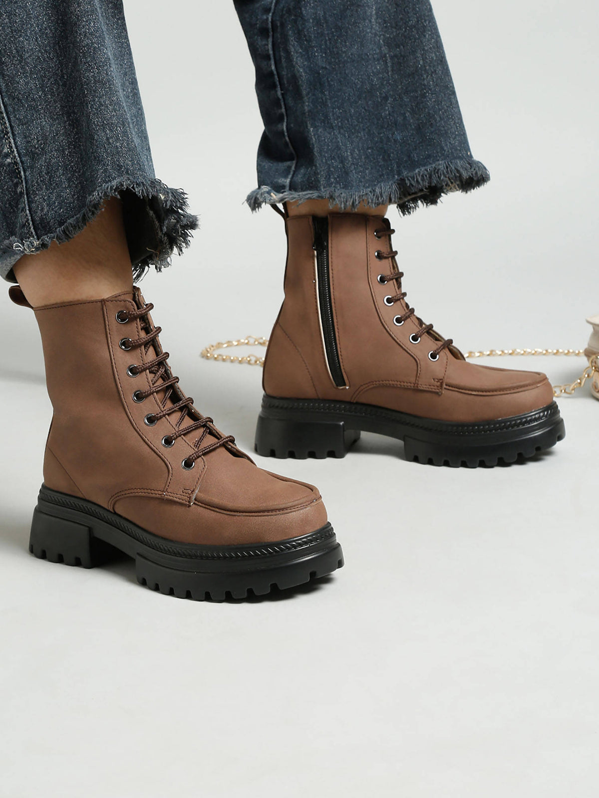 Brown Solid Brogue Boots | BT61 - view 7