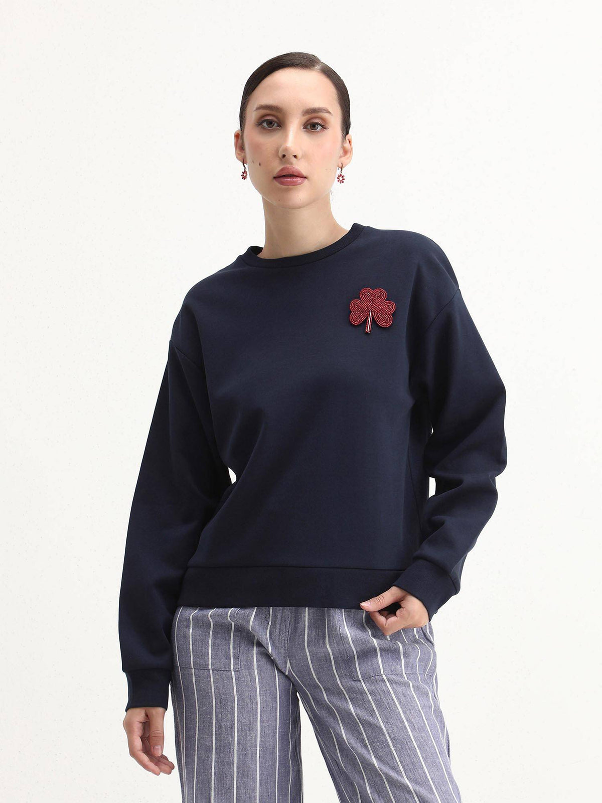Women Greta Navy Blue Crew Neck Regular Fit Sweatshirt | SS90 - view 3