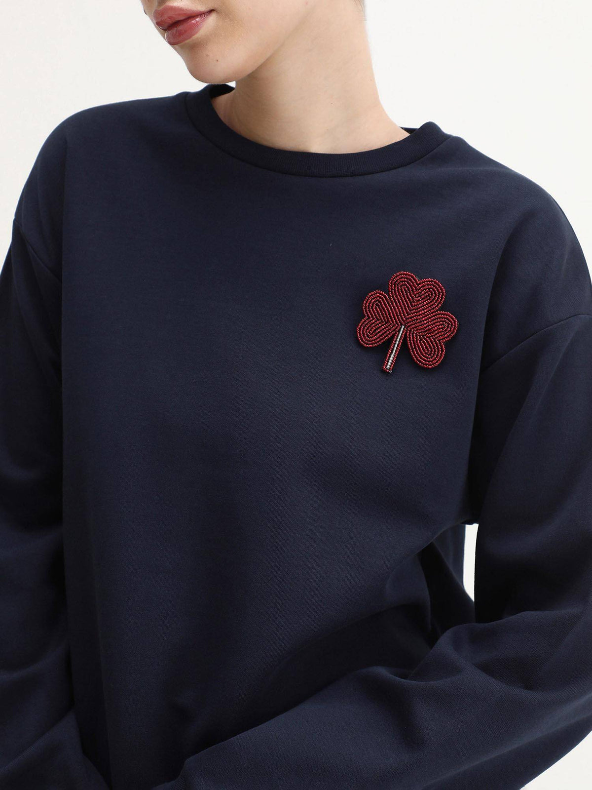 Women Greta Navy Blue Crew Neck Regular Fit Sweatshirt | SS90 - view 4