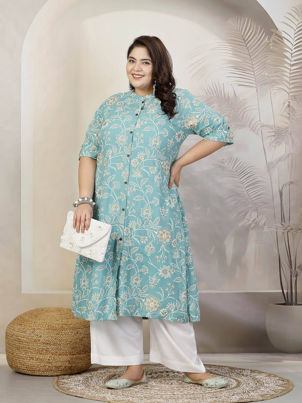 Women Plus Size Mauve Floral Printed Rayon A-Line Kurta | U3S - view 11