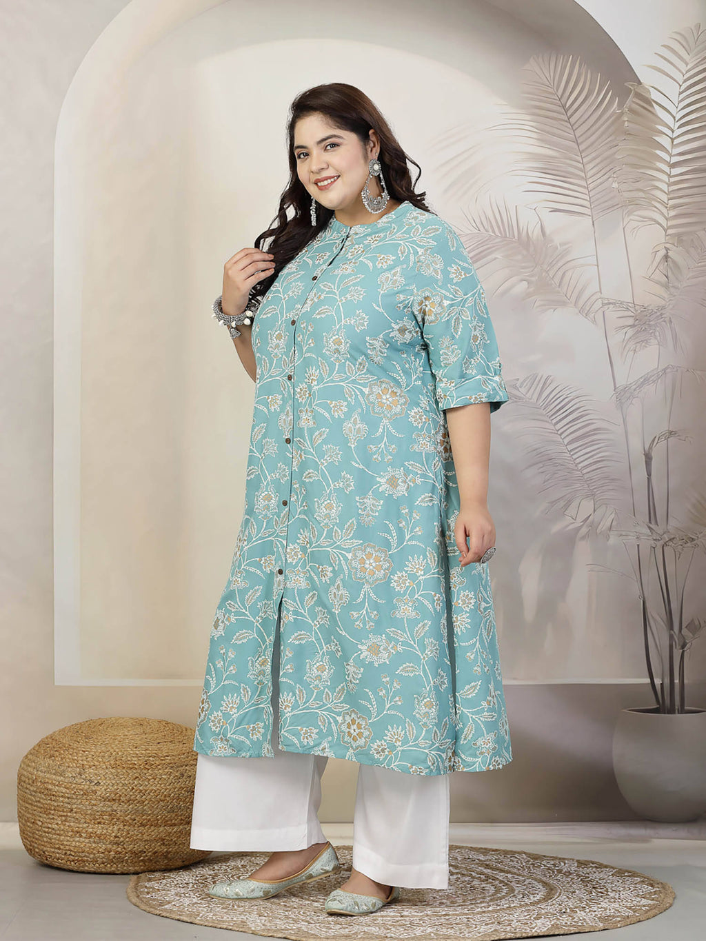 Women Plus Size Mauve Floral Printed Rayon A-Line Kurta | U3S - view 12