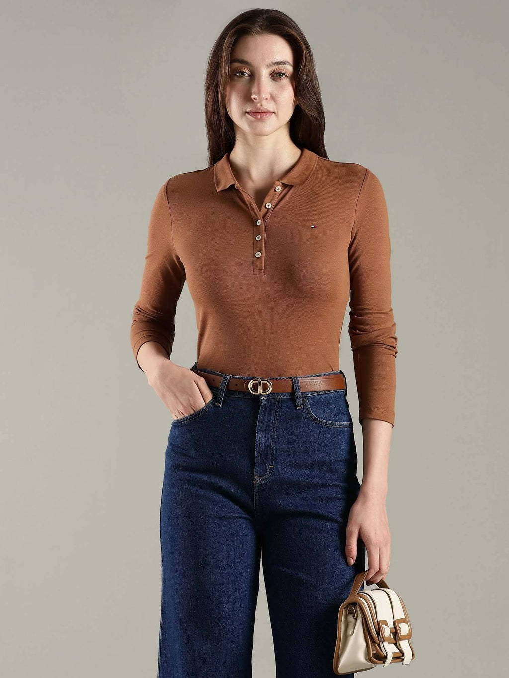 Solid Slim Fit Cotton Brown Polo T-Shirt | PW43 - view 1