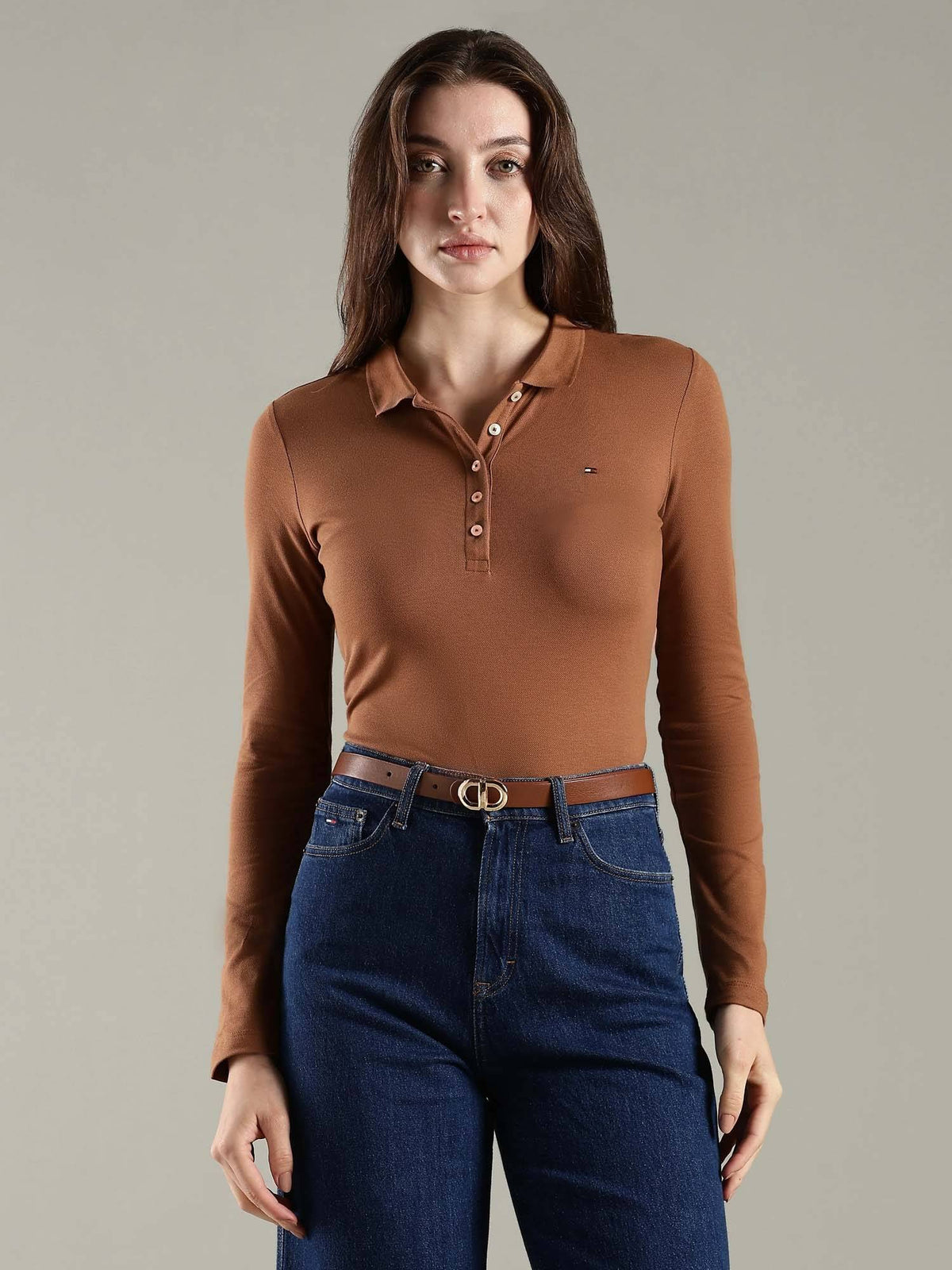 Solid Slim Fit Cotton Brown Polo T-Shirt | PW43 - view 5