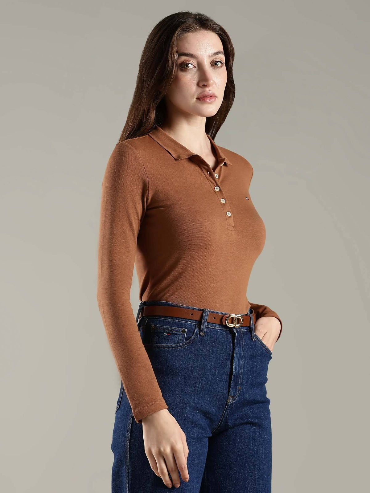 Solid Slim Fit Cotton Brown Polo T-Shirt | PW43 - view 6