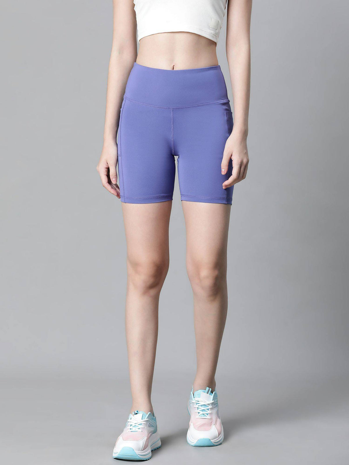 Women Purple Mid-Rise E-Dry Technology Training Or Gym Sports Shorts - view 1
