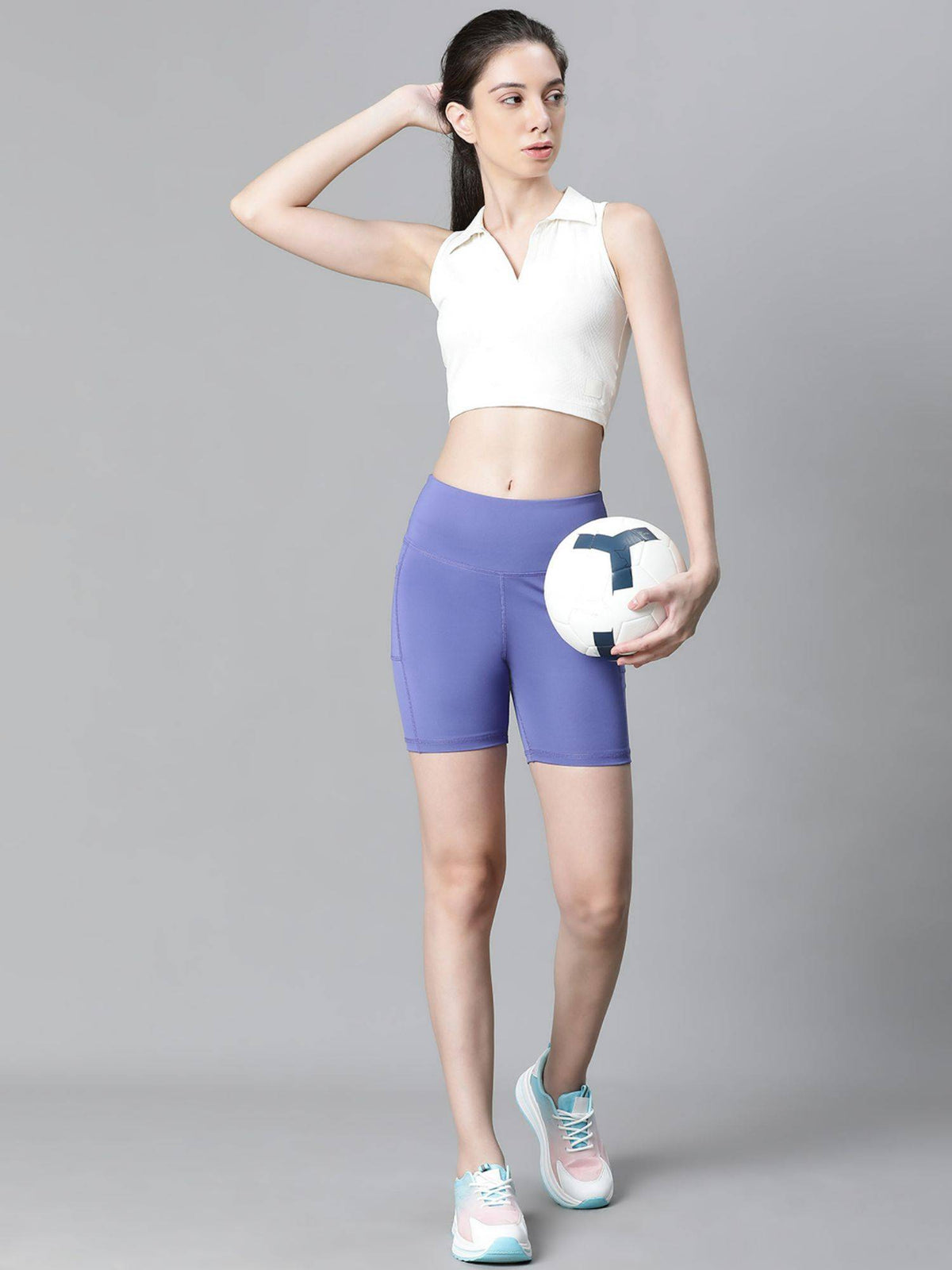Women Purple Mid-Rise E-Dry Technology Training Or Gym Sports Shorts - view 5