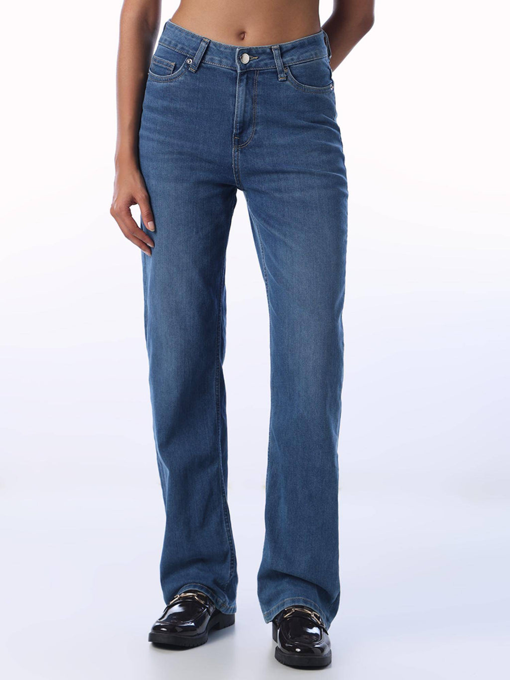 Blue Solid/Plain Mid Waist Jeans | ST23 - view 1