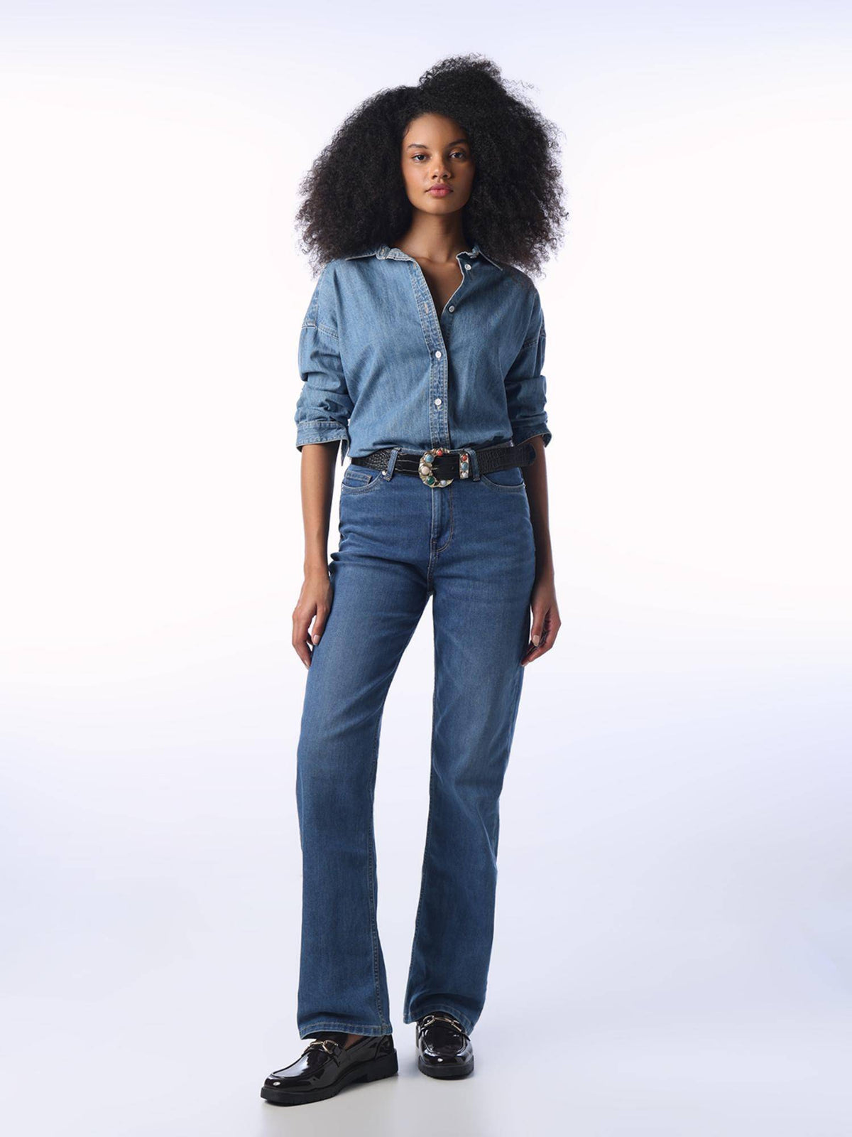 Blue Solid/Plain Mid Waist Jeans | ST23 - view 2