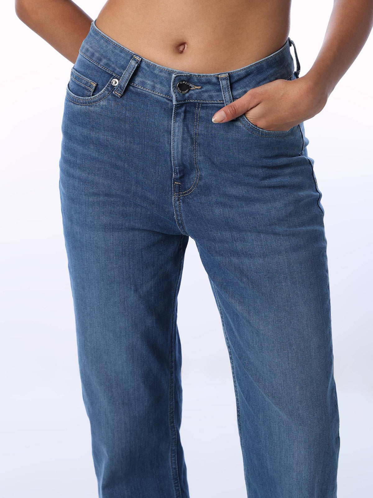 Blue Solid/Plain Mid Waist Jeans | ST23 - view 3