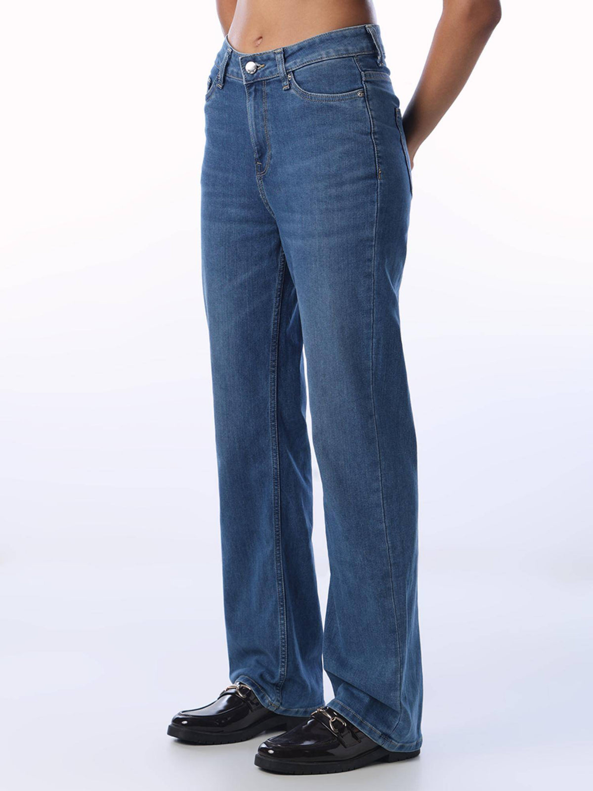 Blue Solid/Plain Mid Waist Jeans | ST23 - view 4