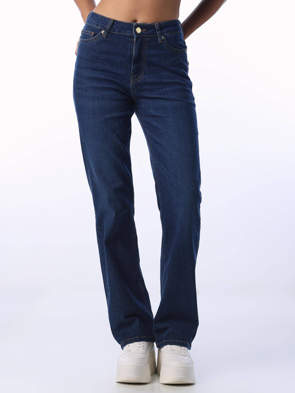Blue Solid/Plain Mid Waist Jeans | ST23 - view 1
