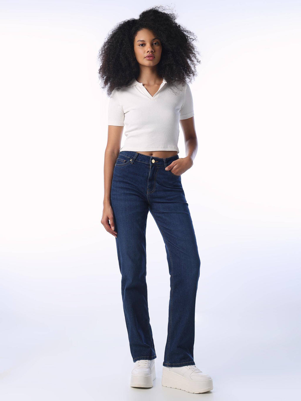 Blue Solid/Plain Mid Waist Jeans | ST23 - view 2