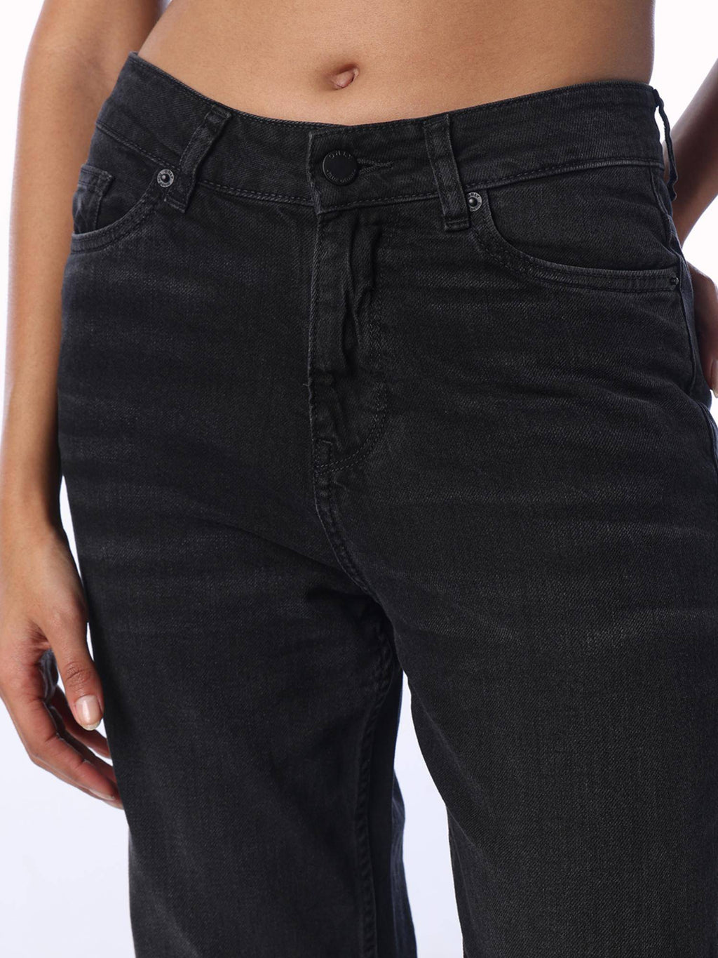 Black Solid/Plain High Waist Jeans | ST23 - view 3