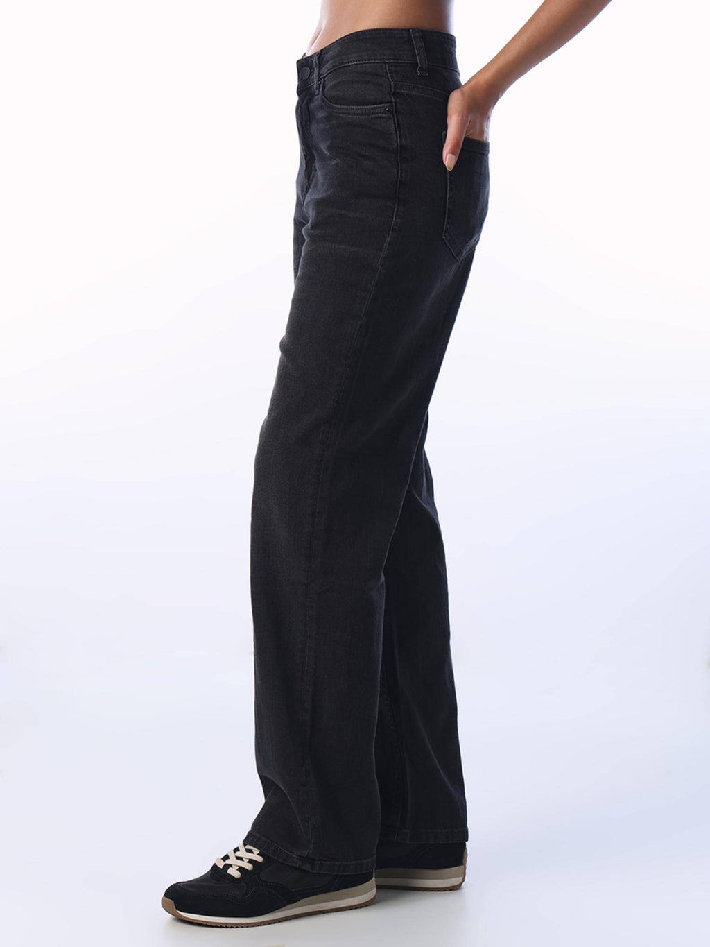 Black Solid/Plain High Waist Jeans | ST23 - view 4
