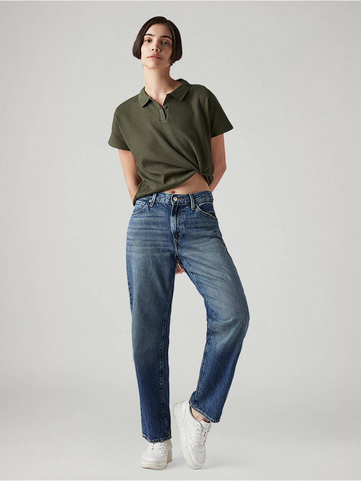 Blue Solid/Plain Mid Waist Jeans | ST23 - view 2