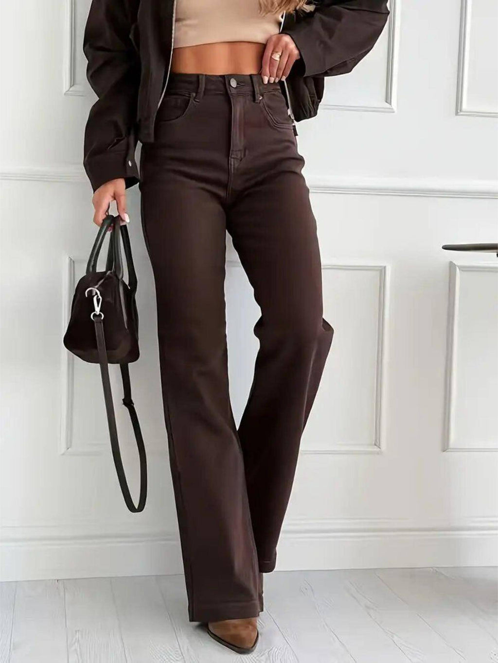 Brown Solid/Plain Mid Waist Jeans | BT10 - view 1