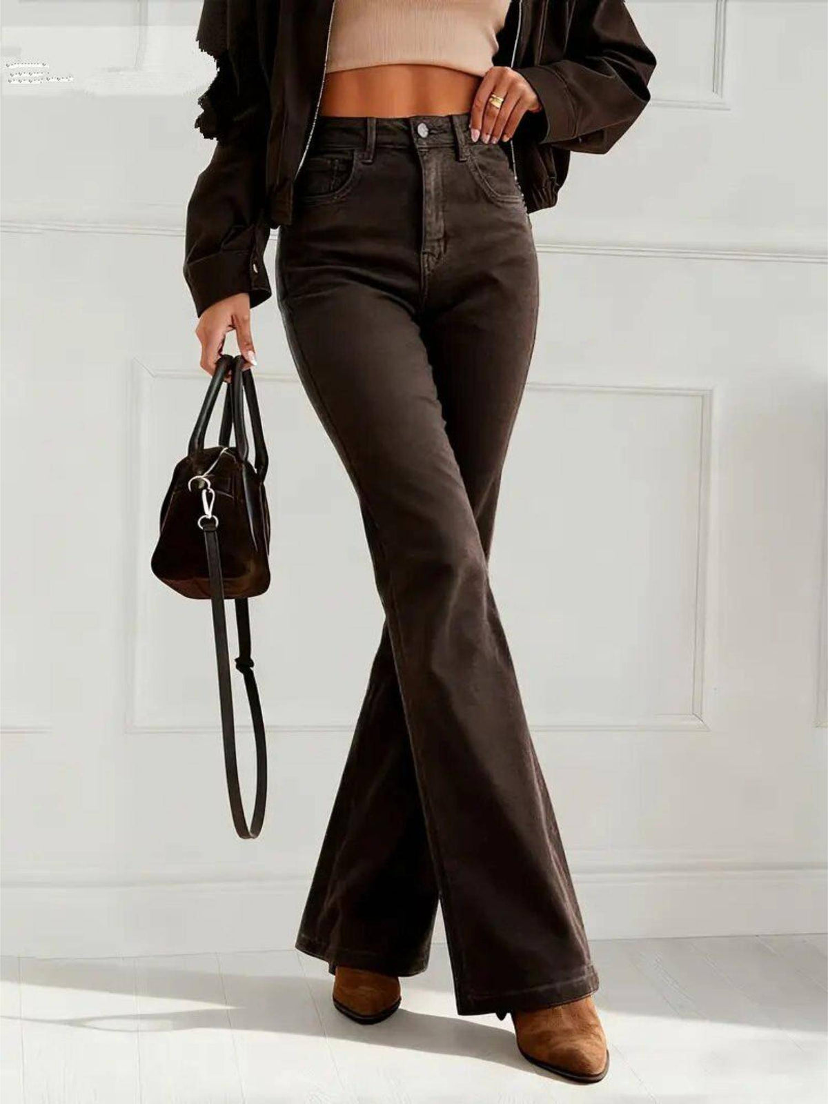Brown Solid/Plain Mid Waist Jeans | BT10 - view 3