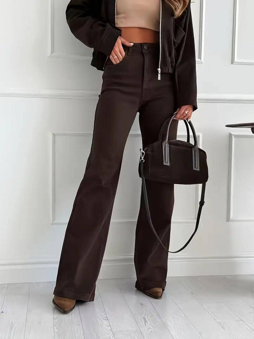 Brown Solid/Plain Mid Waist Jeans | BT10 - view 4