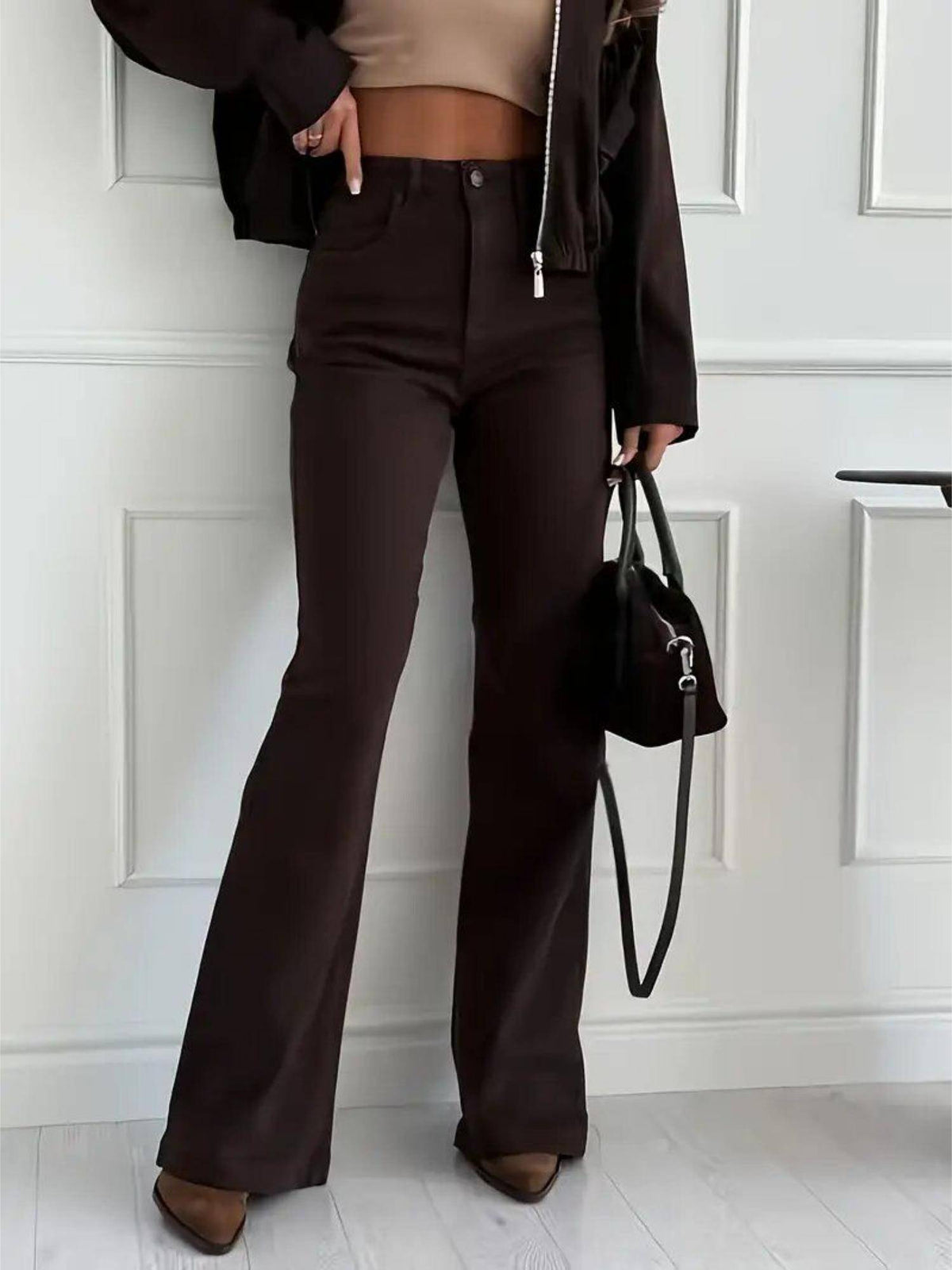 Brown Solid/Plain Mid Waist Jeans | BT10 - view 5