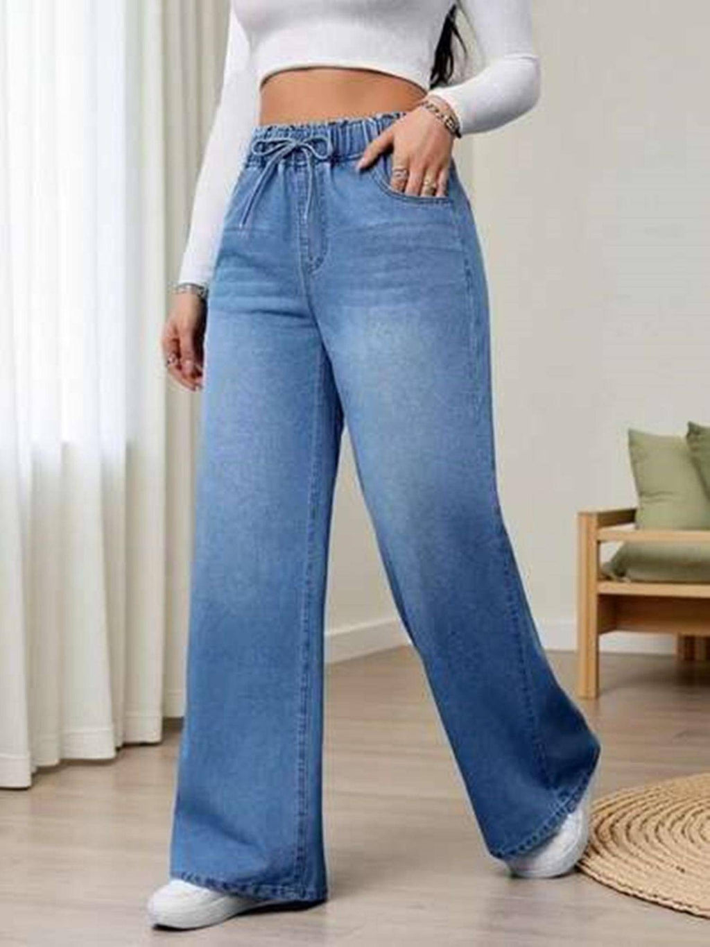 Blue Solid/Plain Mid Waist Jeans | RF89 - view 3