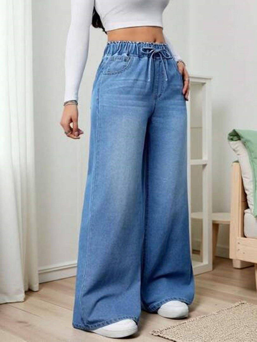 Blue Solid/Plain Mid Waist Jeans | RF89 - view 4