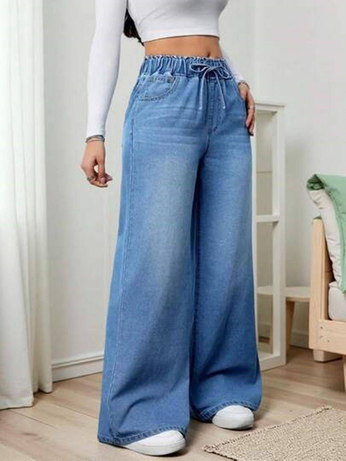 Blue Solid/Plain Mid Waist Jeans | RF89 - view 4
