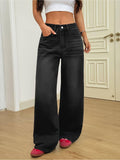 Black Solid/Plain Mid Waist Jeans | WL90 - view 1