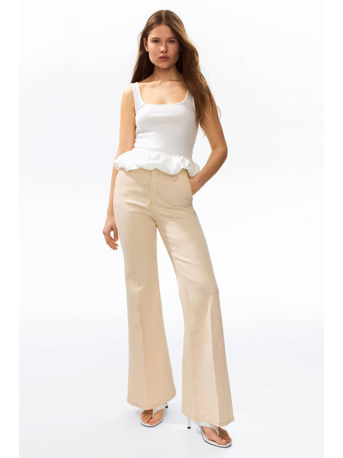 Women Beige Bootcut High Waist Jeans | BT10 - view 2