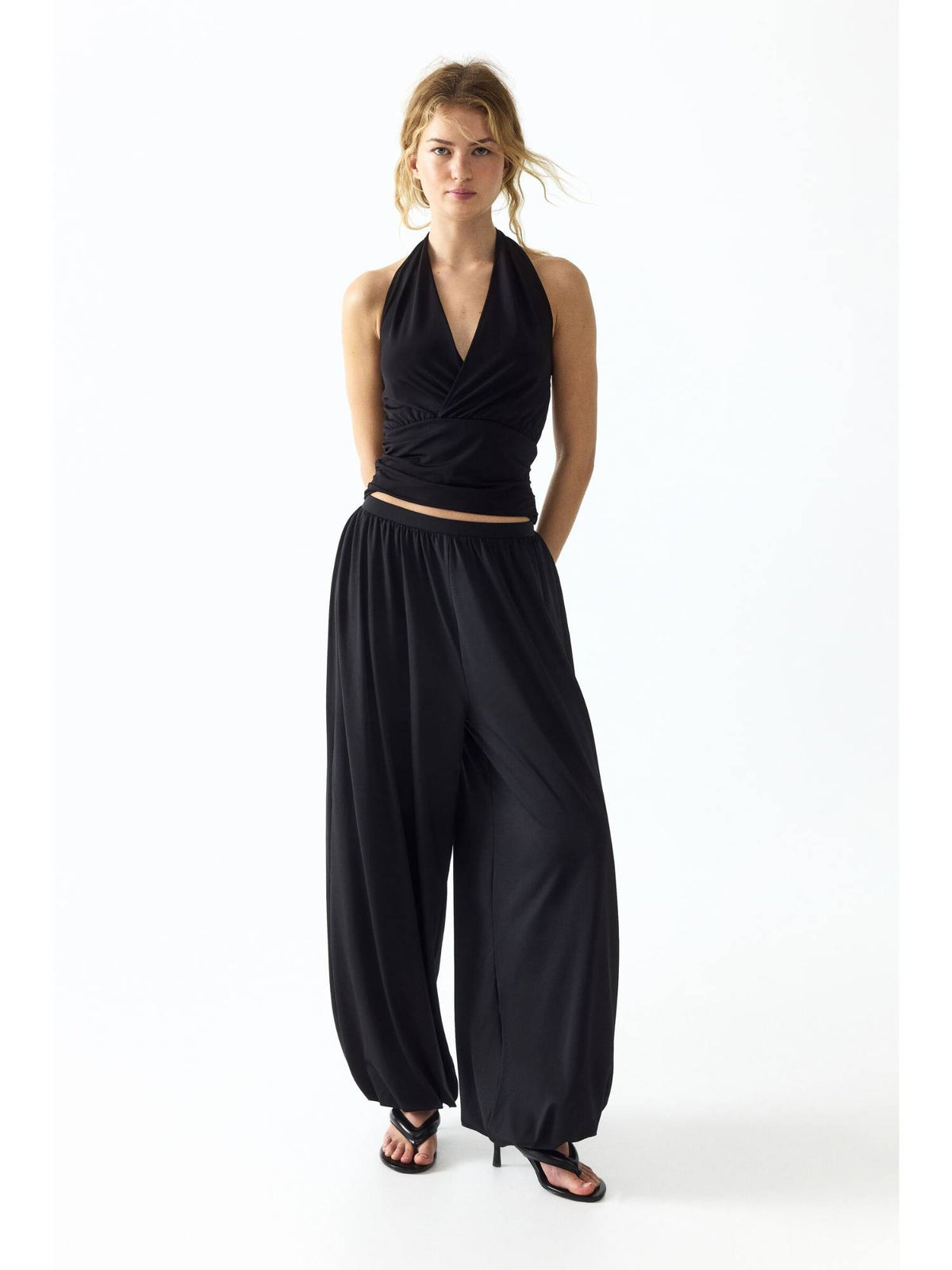 Women Black Jersey Halterneck Top | HT67 - view 2