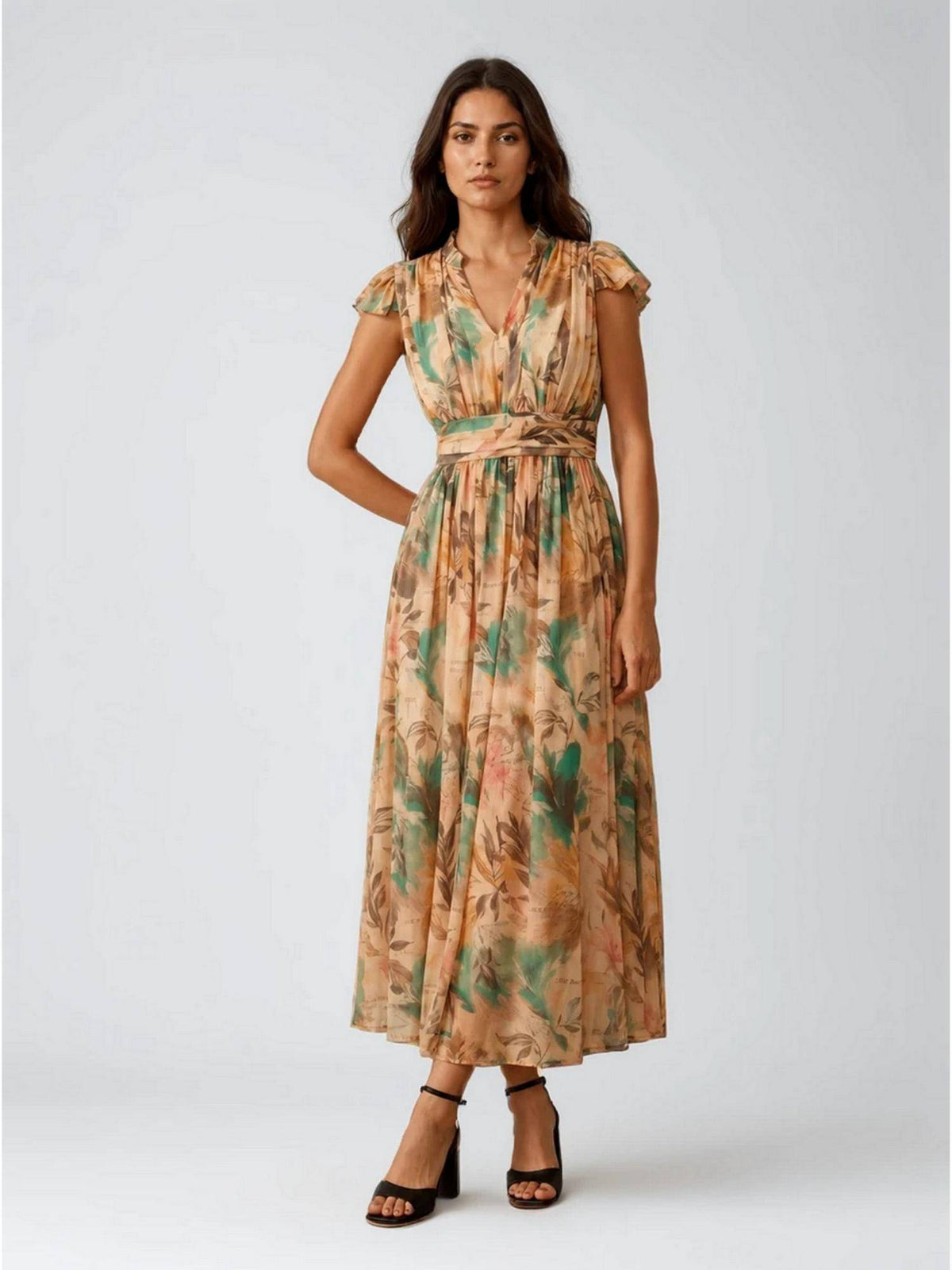 Coffee Polka Dot Polyester Maxi Dress | D56 - view 14