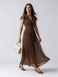 Beige Abstract Printed Polyester Maxi Dress | D56 - view 26